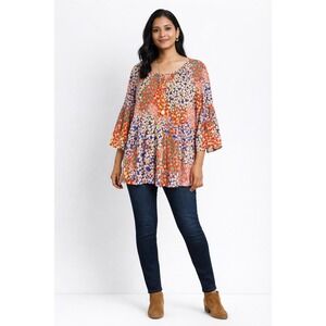 Spense XL Floral Tunic Top Flowy 3/4 Sleeve Polyester Boho